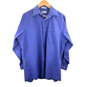 VAN HEUSEN Mens Blue End On End Wrinkle Free Dress Shirt Long Sleeve Pocket Sz L